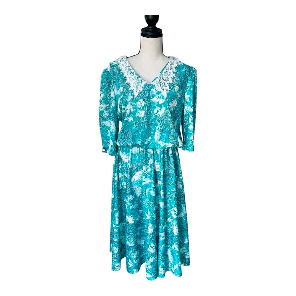 Vintage M.C.S. Ltd Floral Dress 16P Lace Collar Grannycore Cottagecore USA